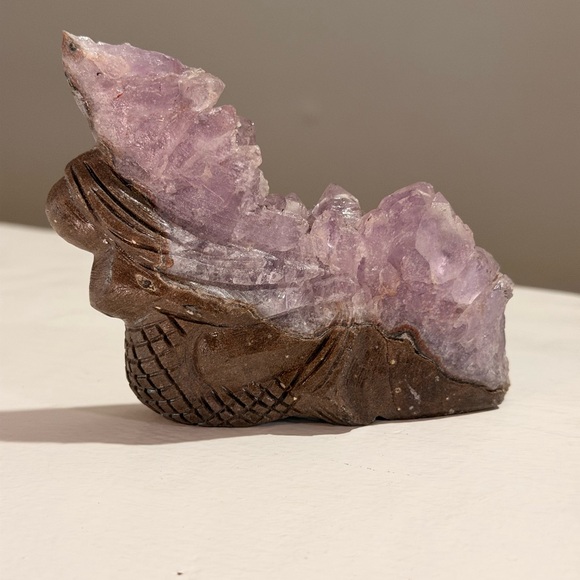 Hand carved Other - Amethyst Crystal Cluster Mermaid Carving Natural Quartz Geode Sculpture
